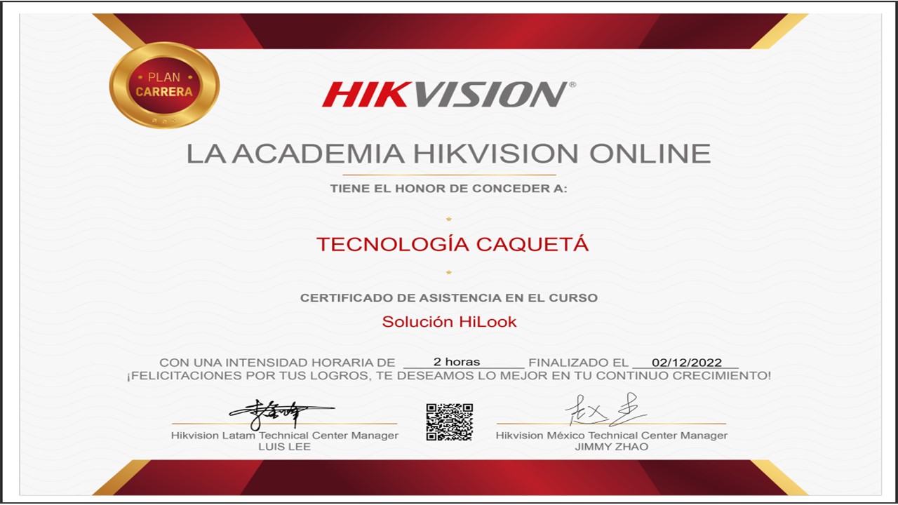 HIKVISION CERTIFICA a TECNOLOGIA CAQUETA - Solucion Hilook